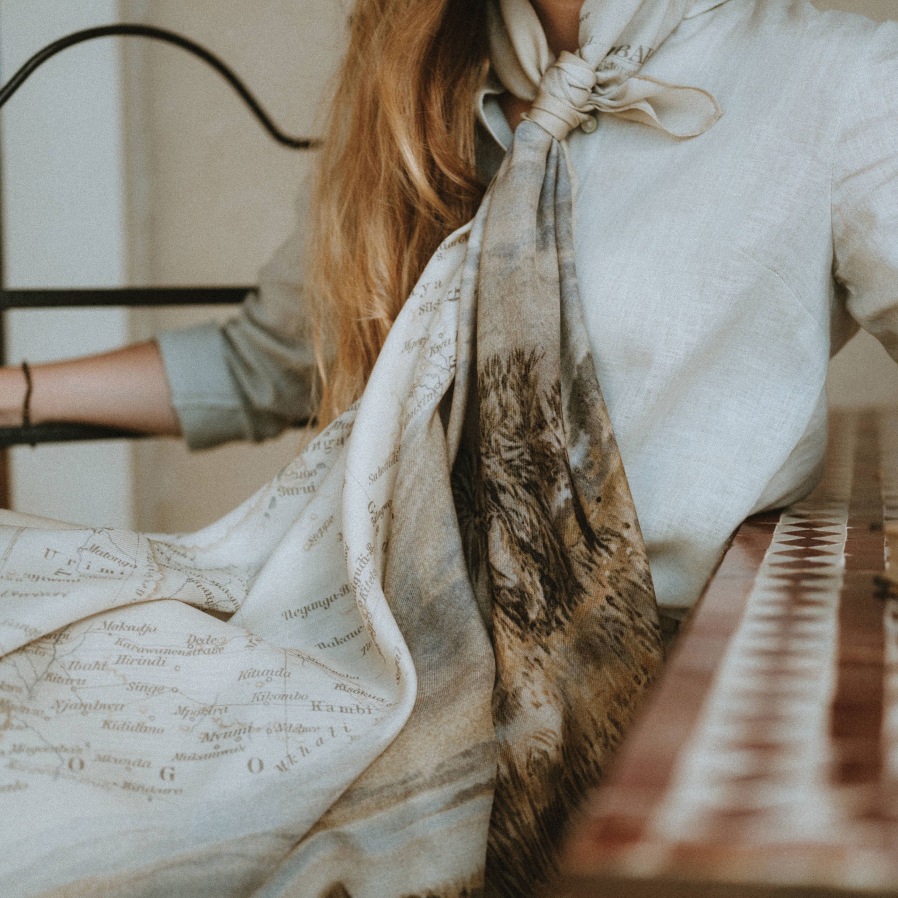 Maouli scarf cotton twill Malaika close-up kitchen table