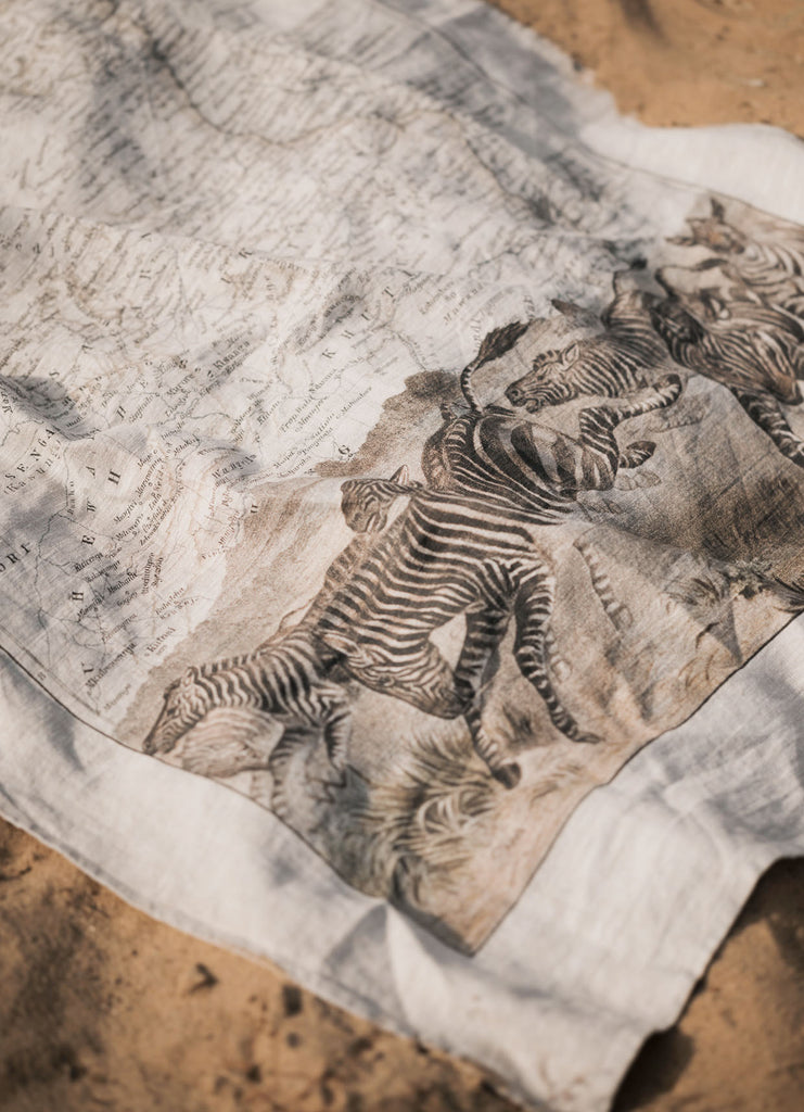 Maouli towel linen Nalangi zebra lying in sand